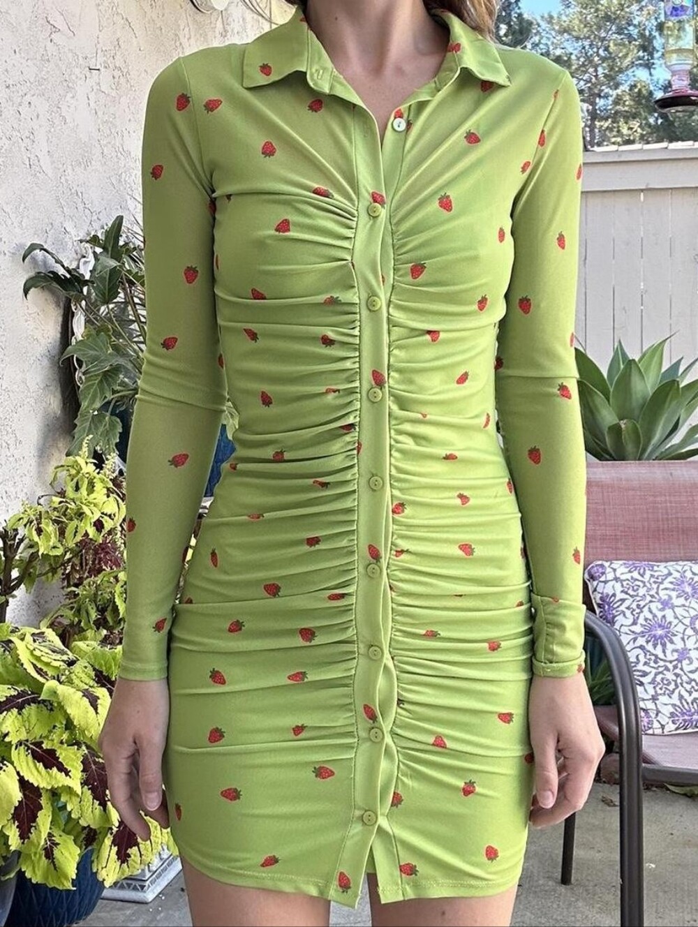 Forever 21 Lime Green Strawberry Print Sheer Blouse